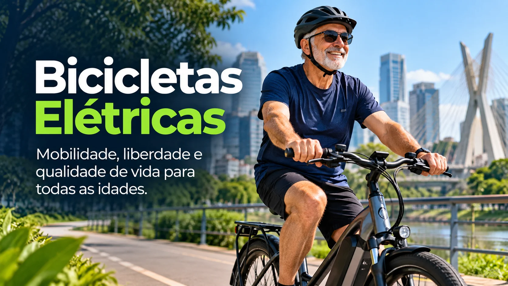 Bicicleta elétrica em uso em área urbana, representando mobilidade elétrica sobre duas rodas